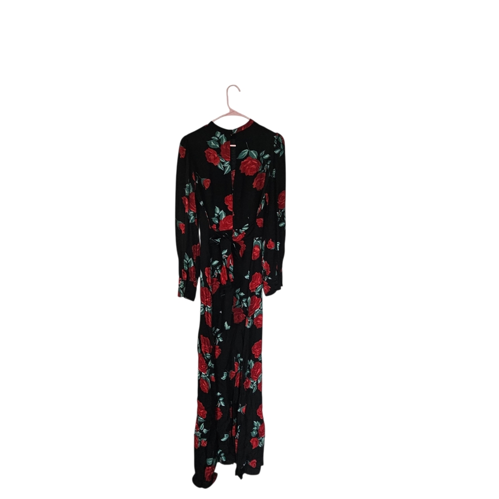 Reformation Carnation Black Maxi Dress with Red Rose Print Size 8 - Picture 3 of 10